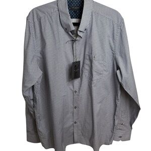 Ted Baker | Blue and White Geometric Button Down Shirt | 100% Cotton | Sz XXL